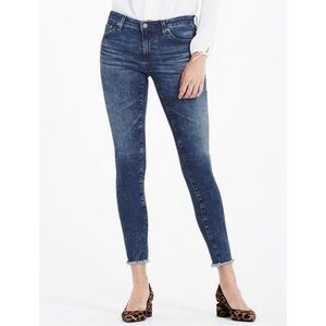 AG Adriano Goldschmied | Low Rise Blue Acid Faded Skinny Jeans Raw Hem | 27